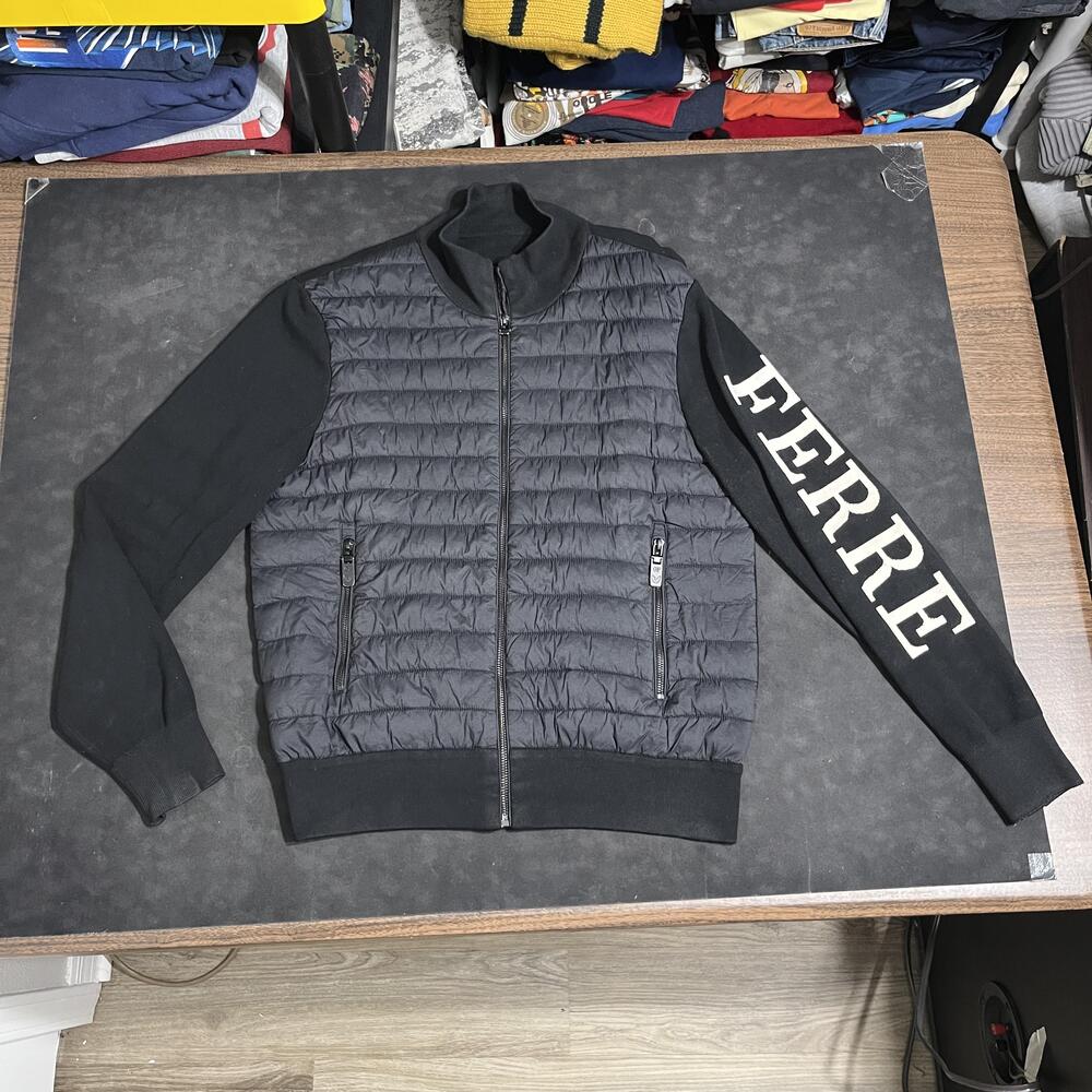 Ferre Italy Bomber Jacket MIT Quilted Nylon Puffer Logo Sleeve McQ Gorpcore